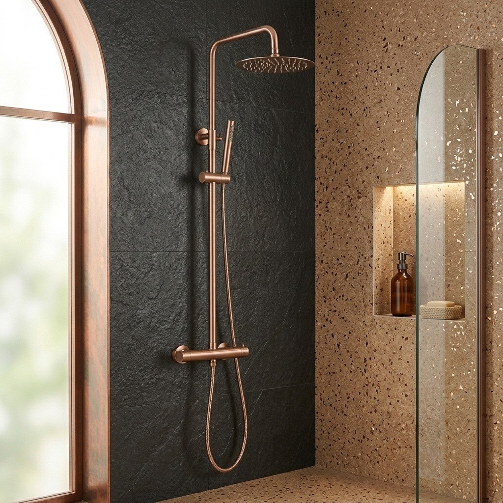 XL Vision Neo Brushed Rose Gold PVD Thermostatic Shower Set