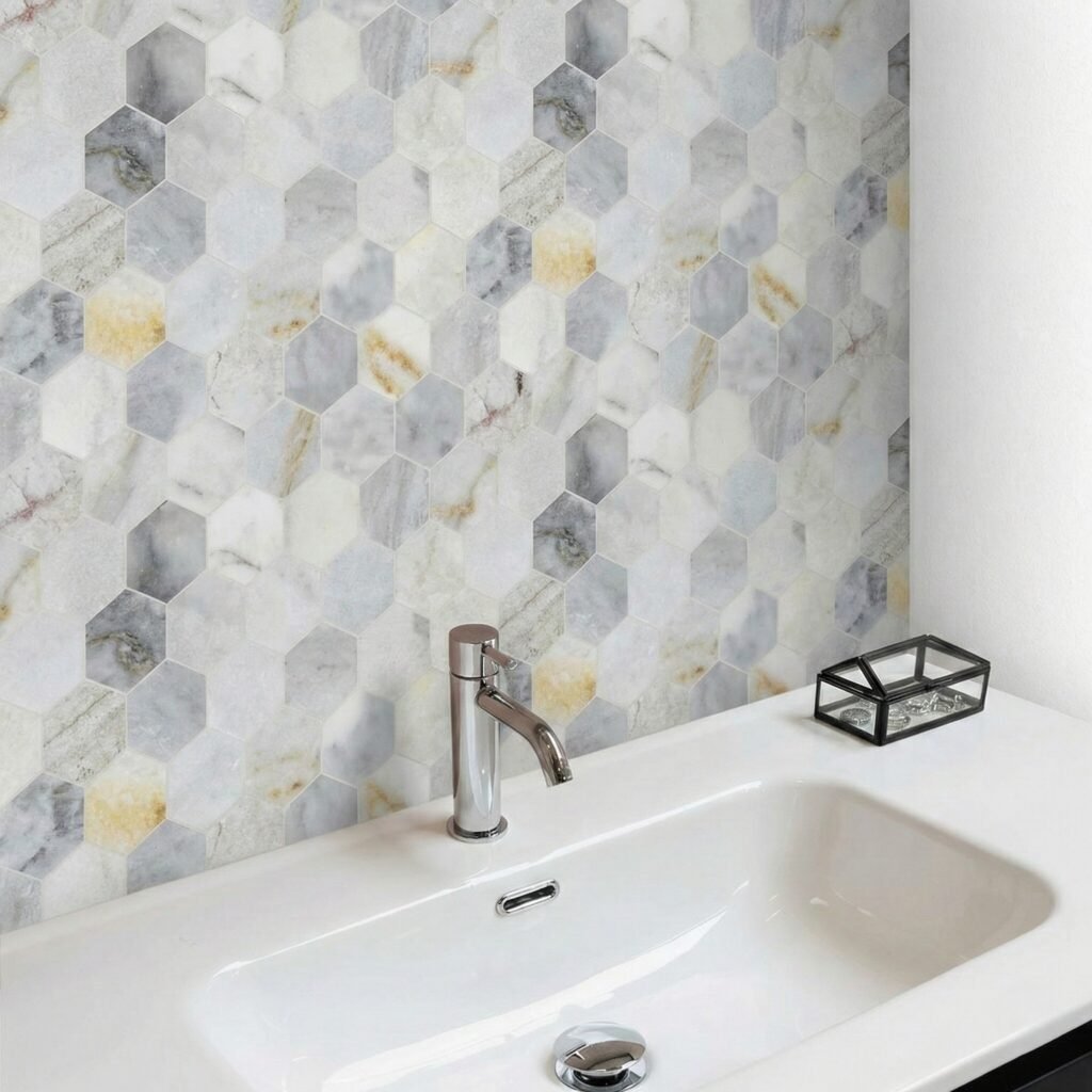 Arabescato Honed Marble Hexagon Mosaic Tile