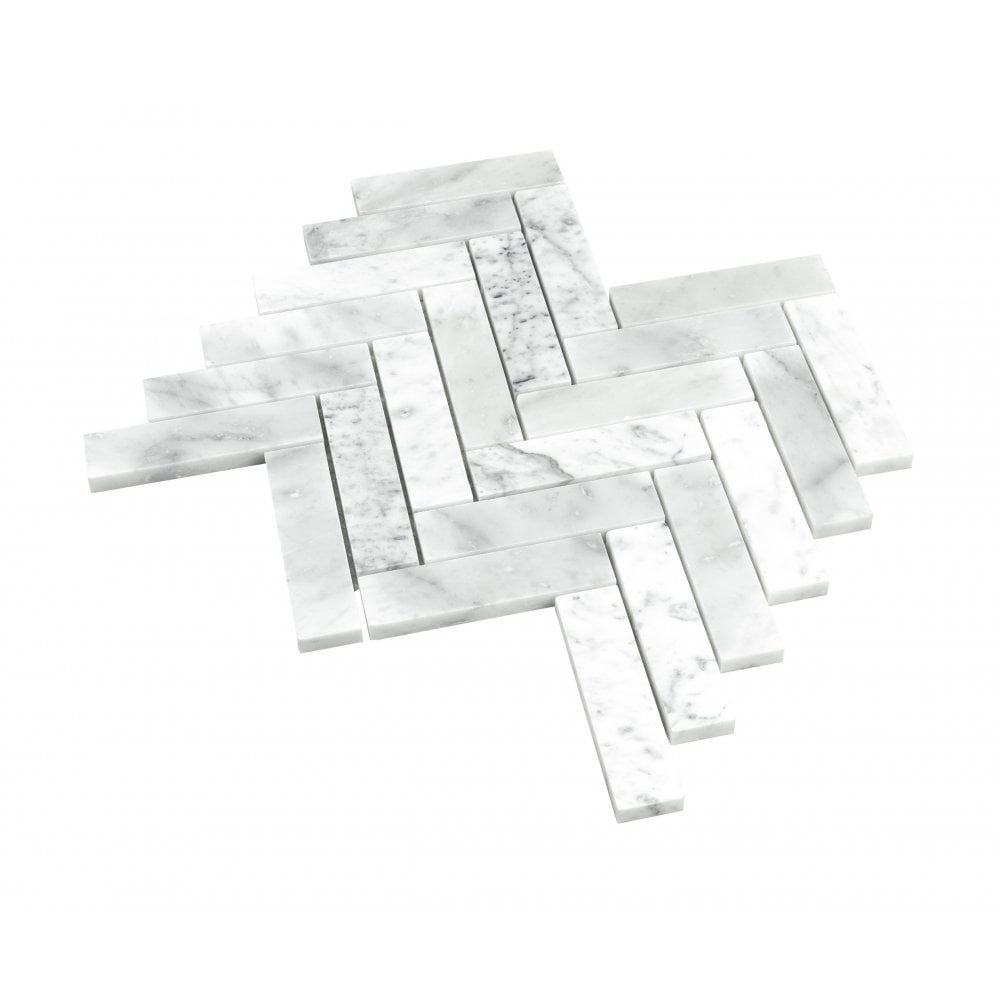 Statuario Honed Marble Herringbone Mosaic Tile 2 Statuario Honed Marble Herringbone Mosaic Tile - Image 2