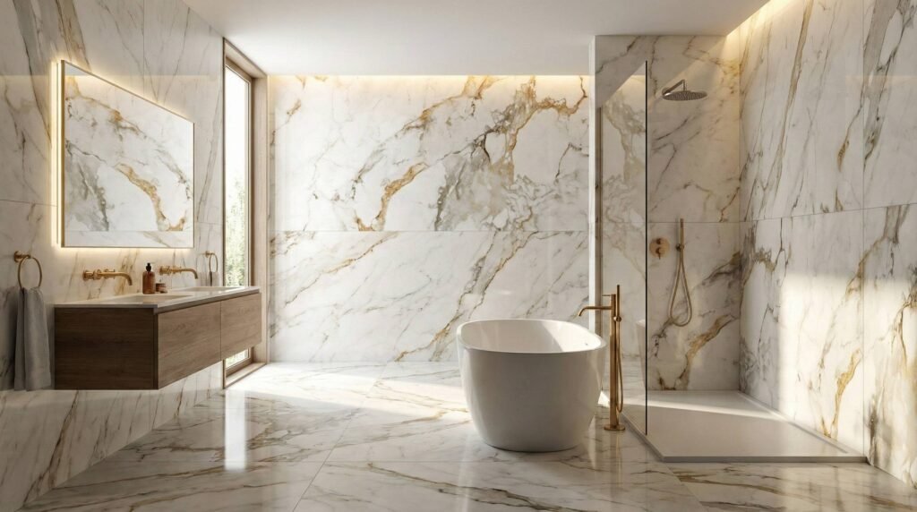 Calacatta Caldia Polished Marble Effect Porcelain Tiles